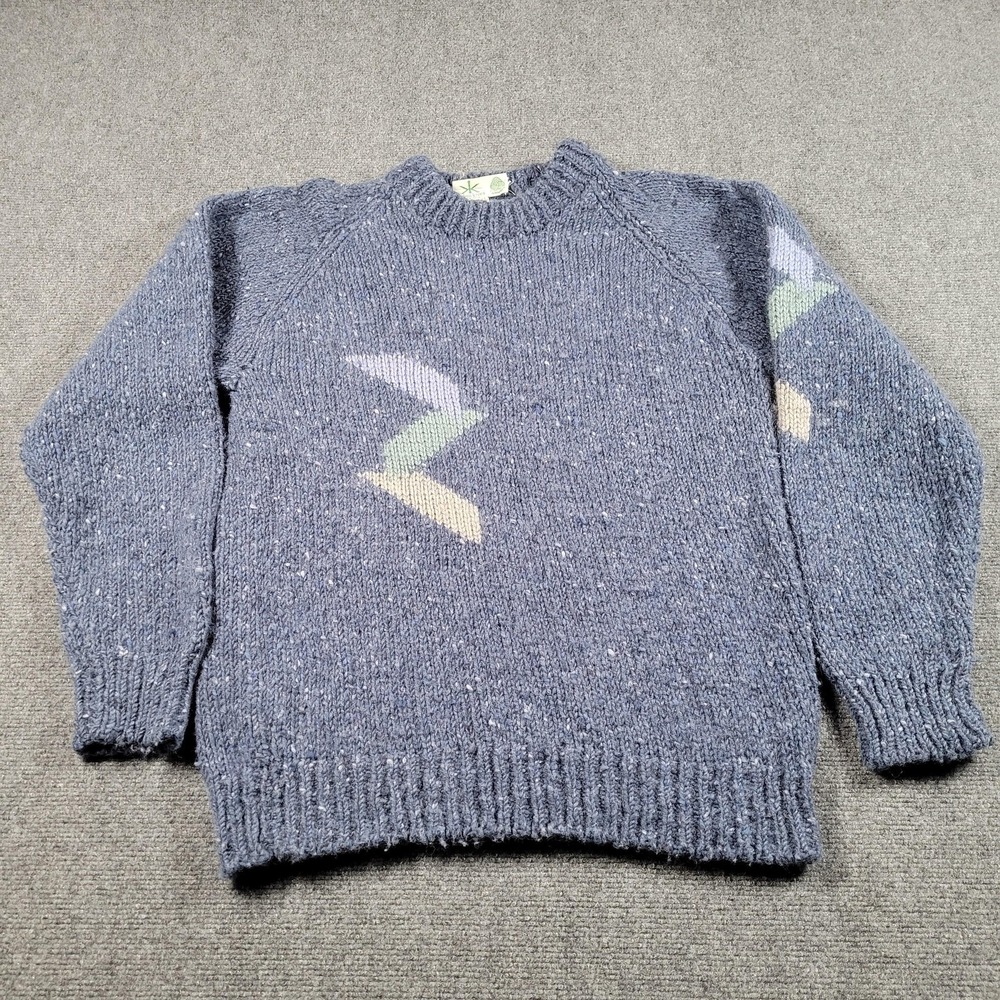 Vintage Kolor Knits Sweater‎ Mens XL Blue Wool Made In Ireland Geometric 80s